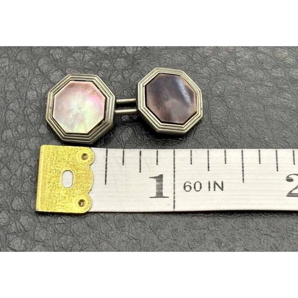 Vintage Art Deco Mother of Pearl Octagonal Cufflinks Silver Tone